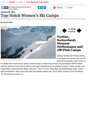 Departures article about Women's Camps in Verbier